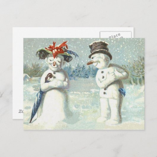 Sneeuwman koppel Winter Sneeuwveld Briefkaart (Voorkant / Achterkant)