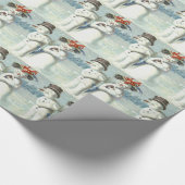 Sneeuwman koppel Winter Sneeuwveld Cadeaupapier (Hoek)