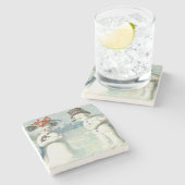 Sneeuwman koppel Winter Sneeuwveld Stenen Onderzetter (Zijkant)