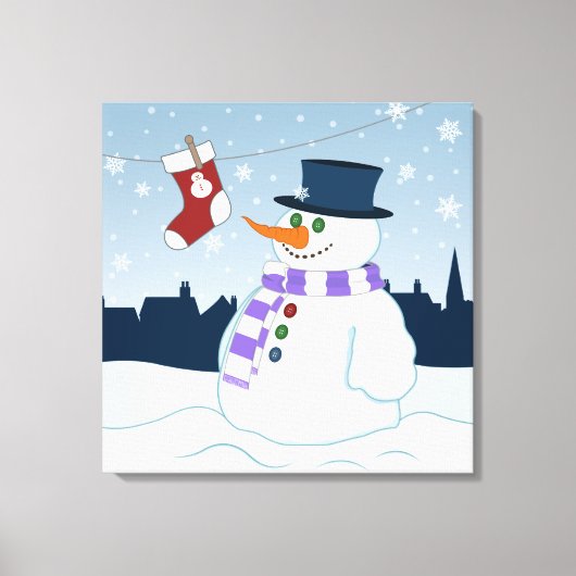Sneeuwman & Kous Kerstmis Canvas Afdruk (Voorkant)