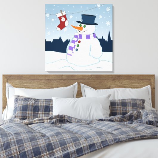 Sneeuwman & Kous Kerstmis Canvas Afdruk (Insitu (Slaapkamer))