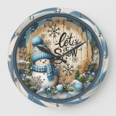 Sneeuwman Laat het Sneeuwen Blauw Grote Klok (Voorkant)
