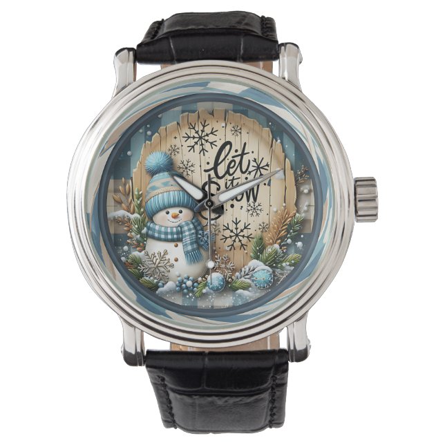 Sneeuwman laat het sneeuwen Blauw Horloge (Voorkant)