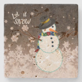 Sneeuwman "Laat het sneeuwen" Top Hat, Stenen Onderzetter (Voorkant)