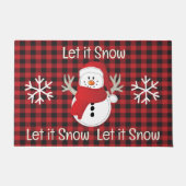 Sneeuwman Laat het Sneeuwrood en Zwart Buffel Plai Deurmat (Voorkant)