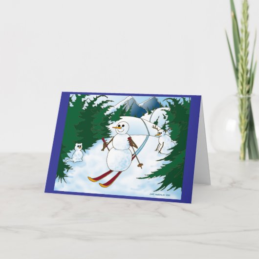 Sneeuwman langlaufen! bedankkaart (Voorkant)