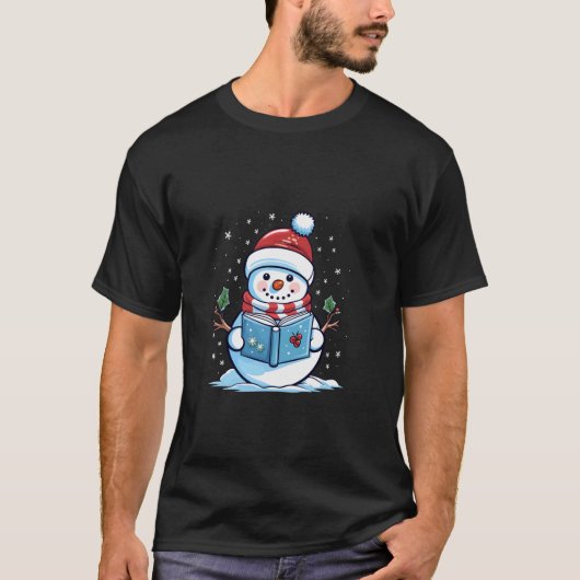 Sneeuwman Leesboek Kerst met lange mouwen T-Shirt (Voorkant)