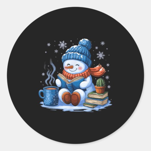 Sneeuwman leest boekenliefhebbers Kerstmis Boekenw Ronde Sticker (Voorkant)