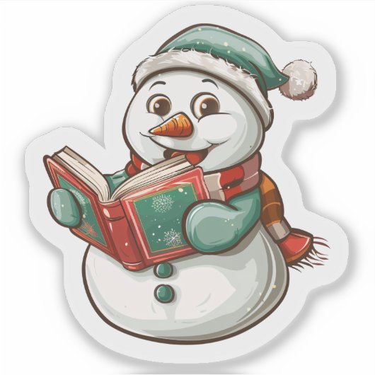 Sneeuwman leest een kerstboek sticker (Voorkant)