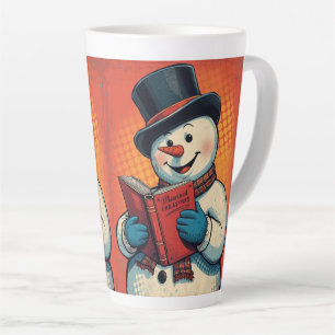 Sneeuwman leest graag een boek latte mok