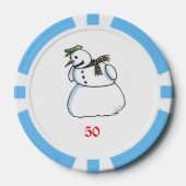 Sneeuwman lichtblauw 50 gestreepte pokerchip (Voorkant)