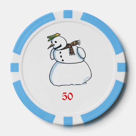 Sneeuwman lichtblauw 50 gestreepte pokerchip (Voorkant)