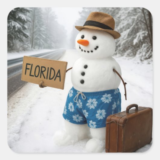 Sneeuwman liftend naar Florida Vierkante Sticker (Voorkant)