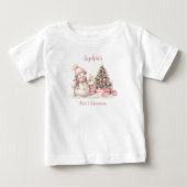Sneeuwman Meisje Roze Eerste Kerstmis T-shirt (Voorkant)
