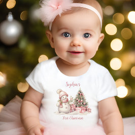 Sneeuwman Meisje Roze Eerste Kerstmis T-shirt