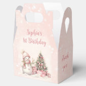  Sneeuwman Meisje Roze Kerstmis 1e Verjaardag Bedankdoosjes (Geopend)