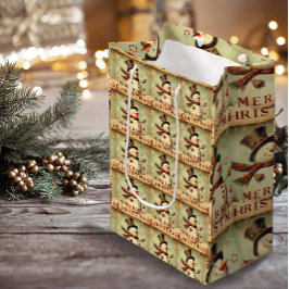 Sneeuwman - Merry Christmas medium geschenktas Cadeauzakje