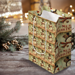  Sneeuwman - Merry Christmas medium geschenktas Cadeauzakje