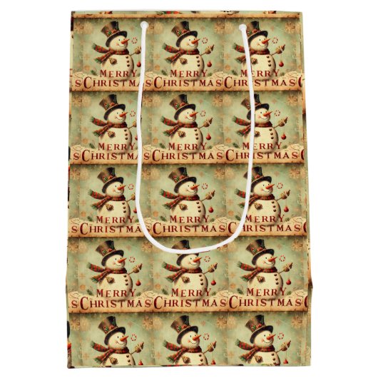  Sneeuwman - Merry Christmas medium geschenktas Medium Cadeauzakje (Achterkant)