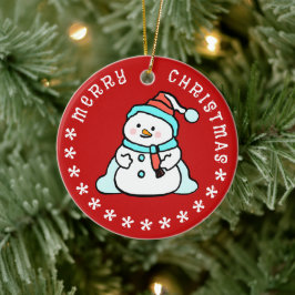 Sneeuwman met aangepaste naam | Schattige rood Keramisch Ornament