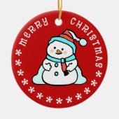 Sneeuwman met aangepaste naam | Schattige rood Keramisch Ornament (Voorkant)
