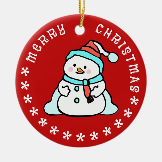 Sneeuwman met aangepaste naam | Schattige rood Keramisch Ornament (Voorkant)