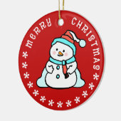 Sneeuwman met aangepaste naam | Schattige rood Keramisch Ornament (Links)
