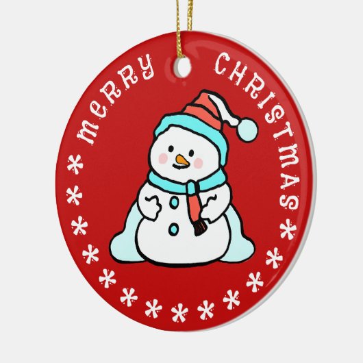 Sneeuwman met aangepaste naam | Schattige rood Keramisch Ornament (Links)