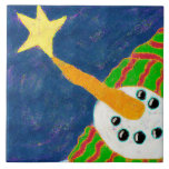 Sneeuwman met Abstracte kunst Tegeltje<br><div class="desc">Mijn kleurrijke abstracte schilderij van een sneeuwman met een sterretje op zijn wortelneus maakt deze keramische tegel tot een uniek werk van kerstkunst!</div>