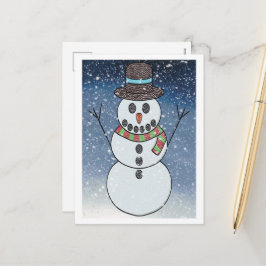 Sneeuwman met achtergrond - Ansichtkaart Feestdagenkaart