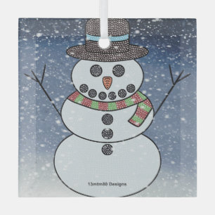 Sneeuwman met achtergrond - glazen ornament
