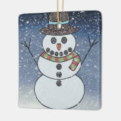 Sneeuwman met achtergrond - keramische kerstbal keramisch ornament (Links)