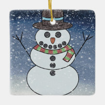 Sneeuwman met achtergrond - keramische kerstbal