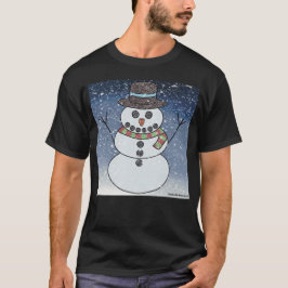Sneeuwman met achtergrond (levendig) - Donker T-sh T-shirt
