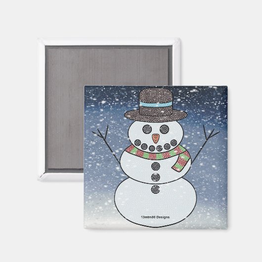 Sneeuwman met achtergrond - magneet (Voorkant / Achterkant)