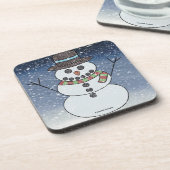Sneeuwman met achtergrond - Plastic onderzetter (Linkerzijde)