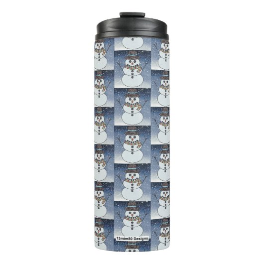 Sneeuwman met achtergrond - Thermische tumbler Thermosbeker (Voorkant)