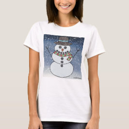 Sneeuwman met achtergrond (wit) - Dames Basic T-Sh T-shirt