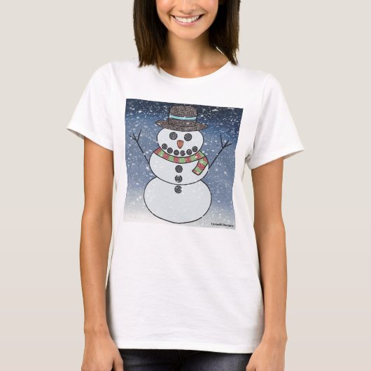 Sneeuwman met achtergrond (wit) - Dames Basic T-Sh T-shirt (Voorkant)