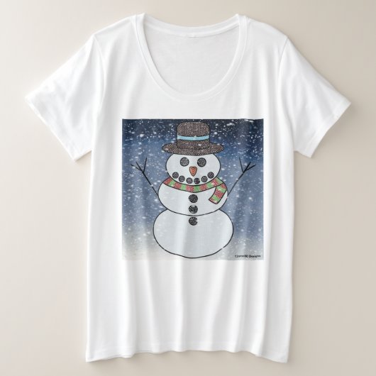 Sneeuwman met achtergrond (wit) - Dames T-shirt pl (Design voorkant)