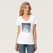 Sneeuwman met achtergrond (wit) - Dames V-hals T-s T-shirt (Voorkant volledig)
