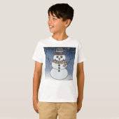 Sneeuwman met achtergrond (wit) - Jongens Basic T- T-shirt (Voorkant volledig)