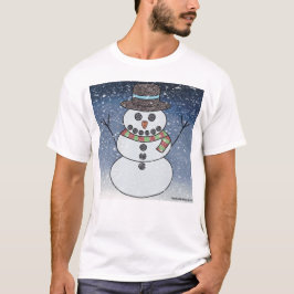 Sneeuwman met achtergrond (wit) - Licht T-shirt vo