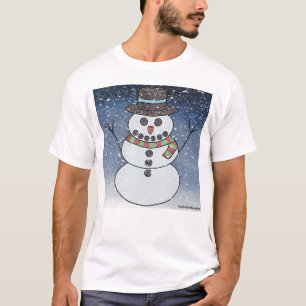 Sneeuwman met achtergrond (wit) - Licht T-shirt vo