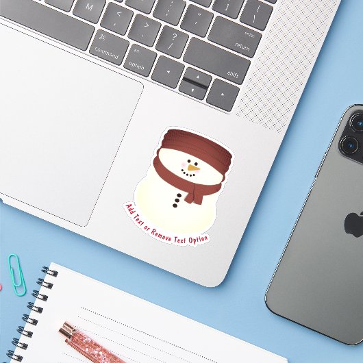 Sneeuwman met Beanie Kerstmis Sticker (Laptop met iPhone)