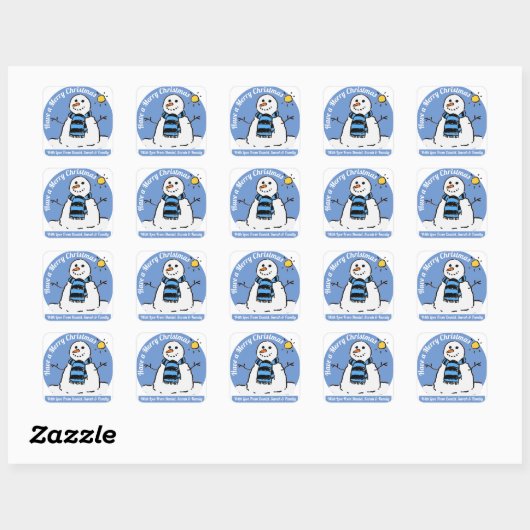 Sneeuwman met Bericht! Vierkante Sticker (Vel)