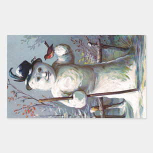 Sneeuwman met Bird en Top Hat  Sticker