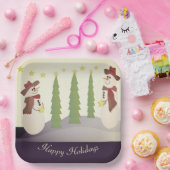 Sneeuwman met blauw en beige papieren bordje (Feest)