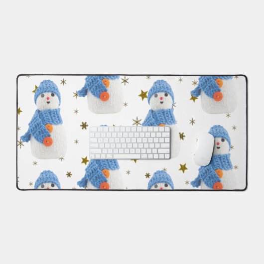 Sneeuwman met blauw pet en sjaal bureaumat (Keyboard & Muis)