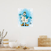 Sneeuwman met blauwe kerstsneeuwvlokken poster (Keuken)